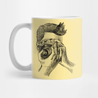 Photographer Sketch with Camera in Black Mug